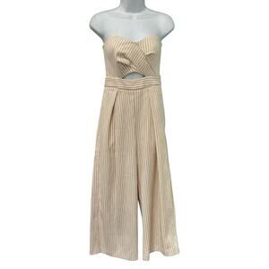 TopShop Cream Gold Yellow Striped Strapless Wide Leg Jumpsuit size 2 NEW Tags
